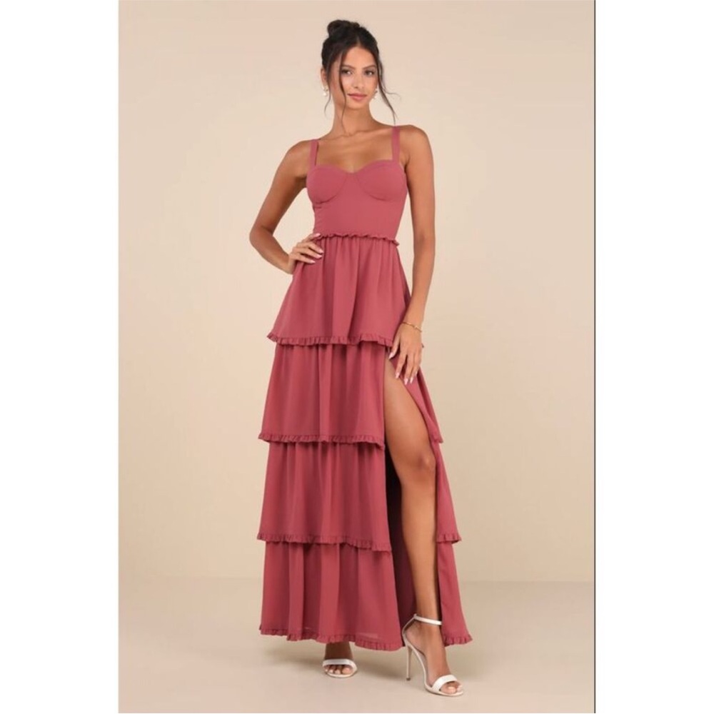 Lulus Women Sophisticated occasion Rusty Rose Lace-up Maxi Dress size XS (NWT)